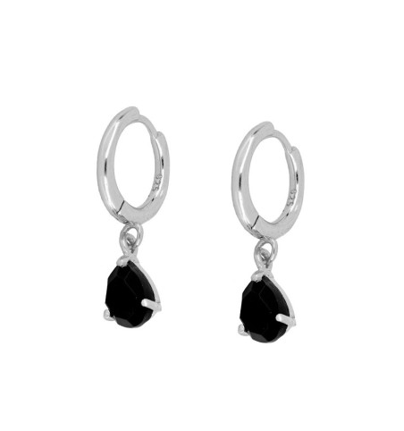 PENDIENTE BLACK DROP HOOPS SILVER | Bymarta.es