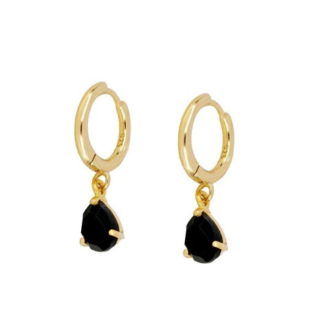 PENDIENTE BLACK DROP HOOPS GOLD | Bymarta.es