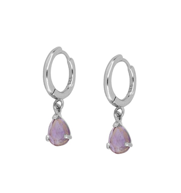 EARRING AMETHYST DROP HOOPS  SILVER | Bymarta.es