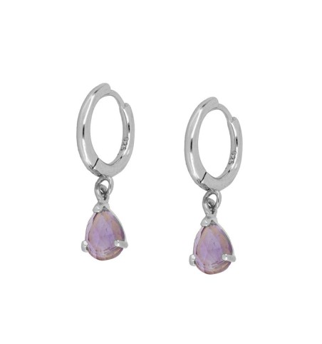 EARRING AMETHYST DROP HOOPS  SILVER | Bymarta.es