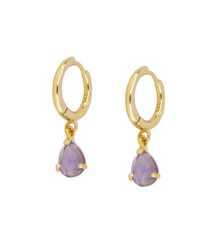 EARRING AMETHYST DROP HOOPS  GOLD | Bymarta.es