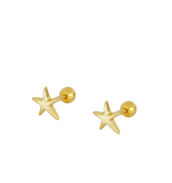 Sterling silver ear piercing earring, gold-plated.