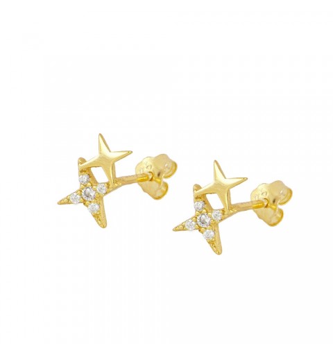 -Small earring in the shape of lightning with zircons. 925 sterling silver, gold-plated