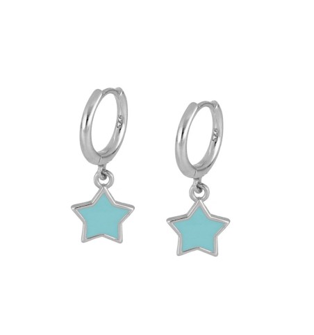Pendientes de aro, con estrella enamel turquesa