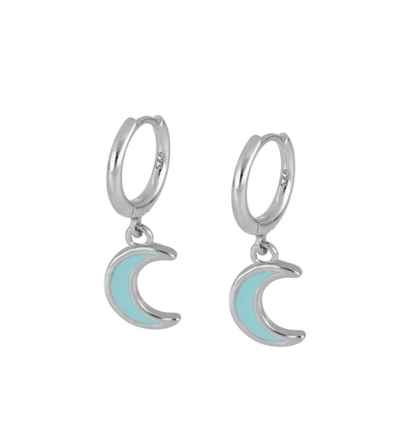 Pendientes de plata , aro con luna de enamel turquesa