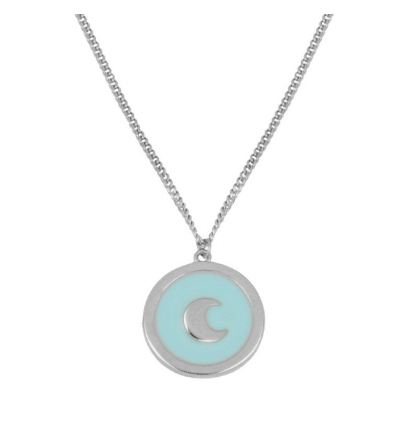 925 silver necklace with moon. Enamel turquoise