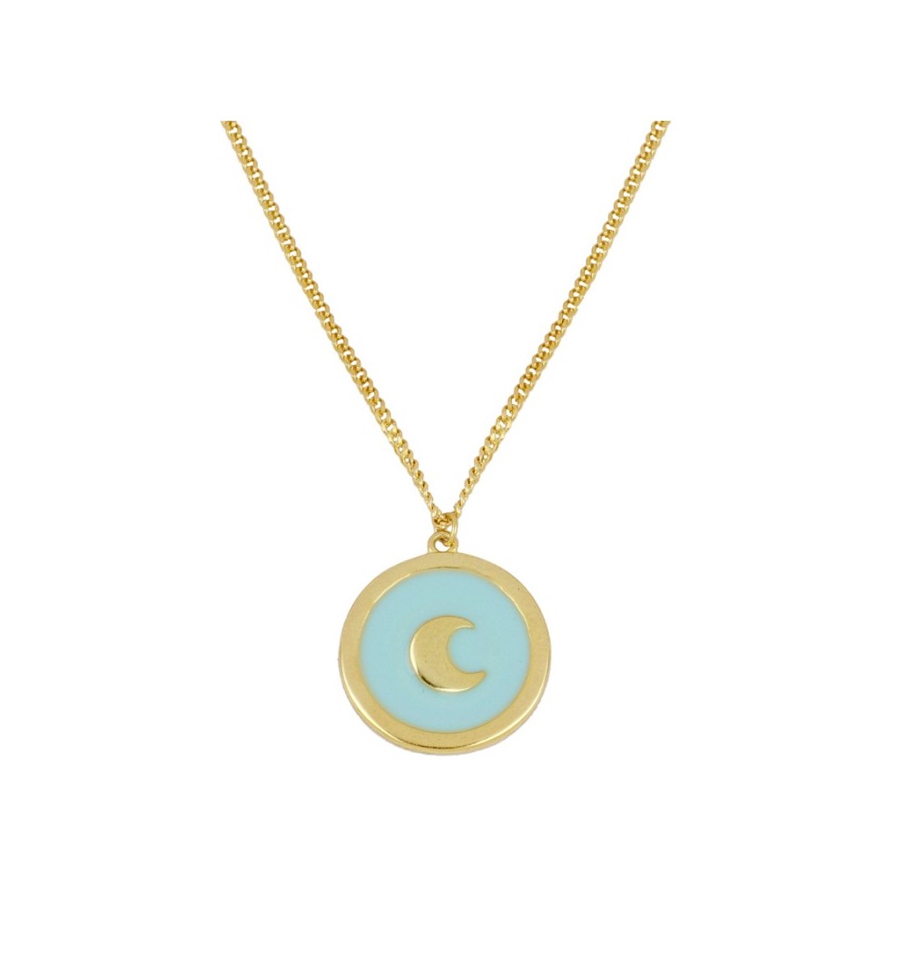 925 silver necklace gold-plated, whit moon . Enamel turquoise