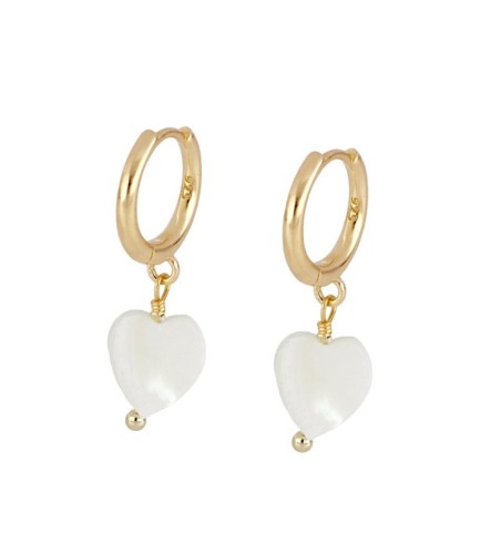 Earrings of ring of 12 mm, 925 sterling silver, gold-plated, whit nacre heart