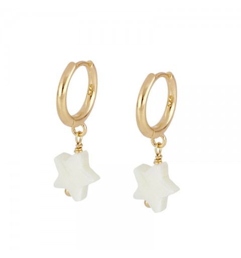 Earrings of ring of 12 mm, 925 sterling silver, gold-plated, with nacre star.