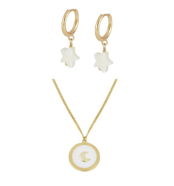 Pack de pendientes y collar de plata con baño de oro