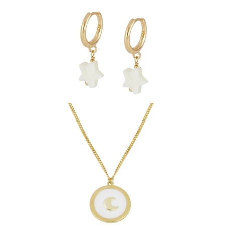 Pack de pendientes y collar de plata con baño de oro