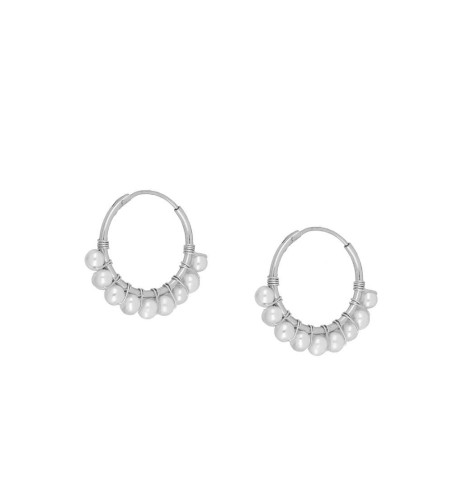 EARRING PEARL  HOOPS SILVER | Bymarta.es