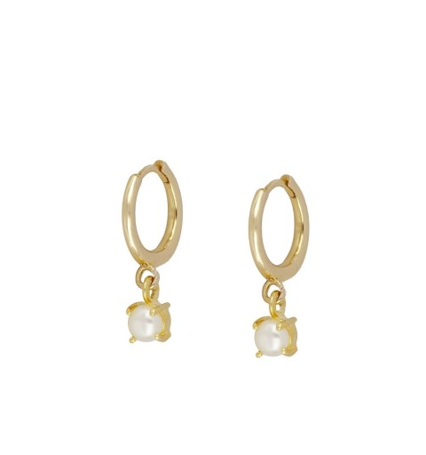 Pendiente de aro  de plata de ley, con baño de oro, con perla natural 2
