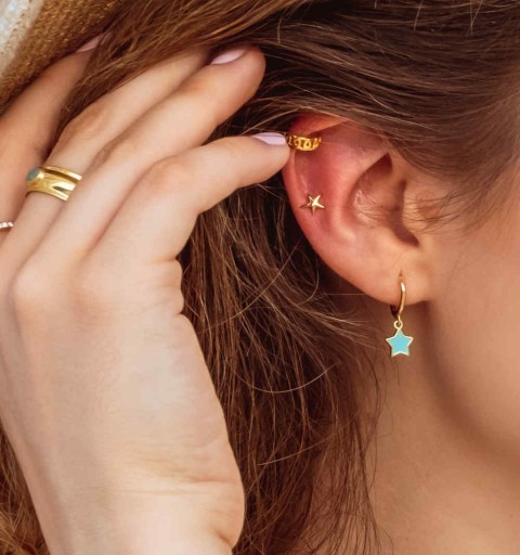 Pendiente estrella de mar, piercing de plata de ley con baño de oro 2
