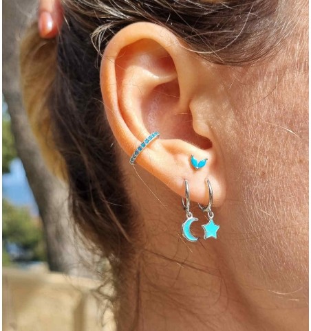 EARRING BLUE MOON HOOPS SILVER | Bymarta.es