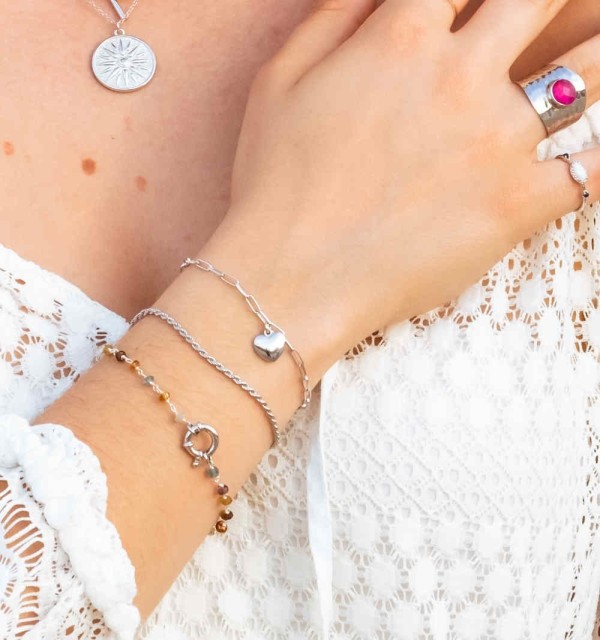 Pulsera de plata de ley y turmalina, con bonita reasa de cierre