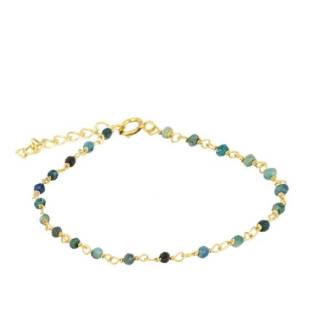 Tobillera de plata de ley y baño de oro, con piedra natural crisocolla