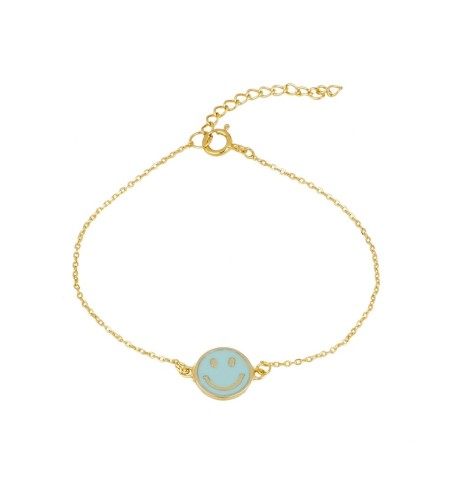 pulsera de plata de ley con baño de oro, con smile de enamel turquesa
