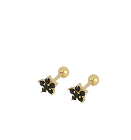 EARRING AMIRA BLACK PIERCING GOLD | Bymarta.es