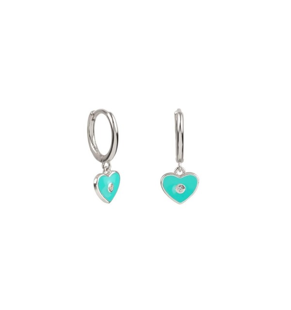 PENDIENTES CORAZÓN VERDE-AZUL HOOPS SILVER | Bymarta.es