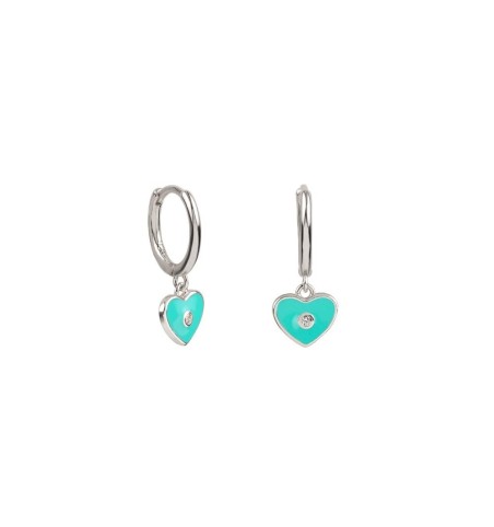 PENDIENTES CORAZÓN VERDE-AZUL HOOPS SILVER | Bymarta.es
