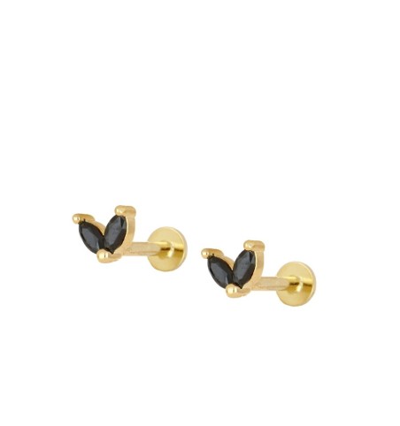 EARRING CELIA BLACK PIERCING GOLD | Bymarta.es