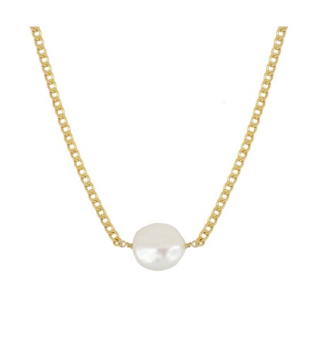 Collar de plata 925 y baño de oro , con perla natural