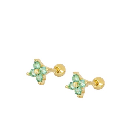 EARRING ALICE GREEN PIERCING GOLD | Bymarta.es