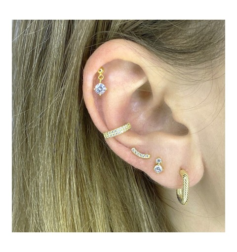 Pendiente piercing mini, disponible en plata de primera ley, con baño de oro y circonita 2