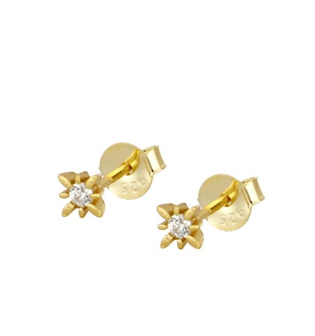 Pendiente mini, disponible en plata de primera ley, con baño de oro y circonita