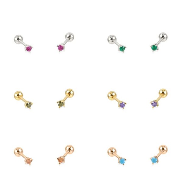 Pendiente piercing mini, disponible en plata de primera ley, con baño de oro y circonita