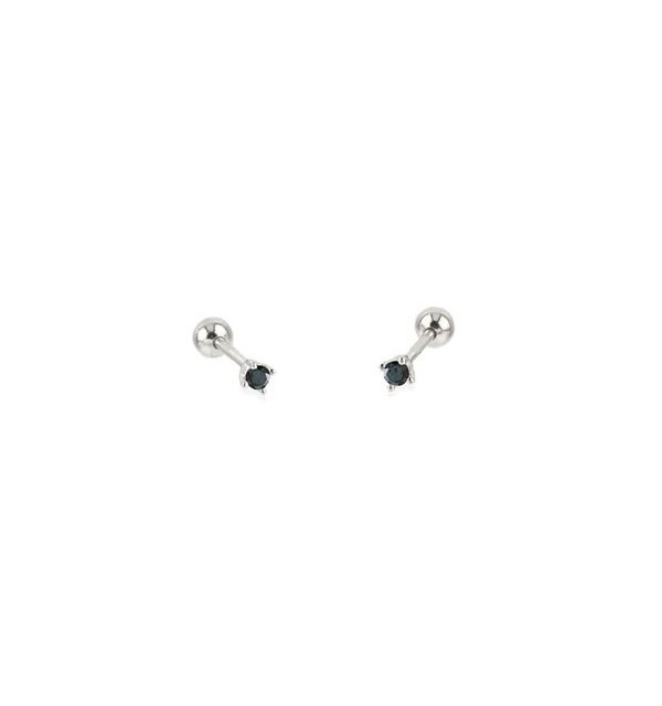 EARRING POINT BLACK PIERCING SILVER | Bymarta.es