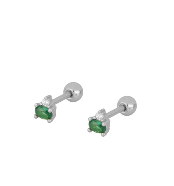 EARRING ALANIS GREEN PIERCING SILVER | Bymarta.es