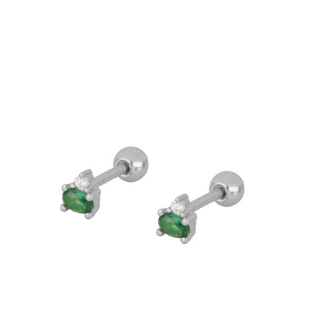 EARRING ALANIS GREEN PIERCING SILVER | Bymarta.es