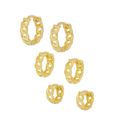 Aro con eslabones, en tres medidas, de plata de ley con baño de oro.