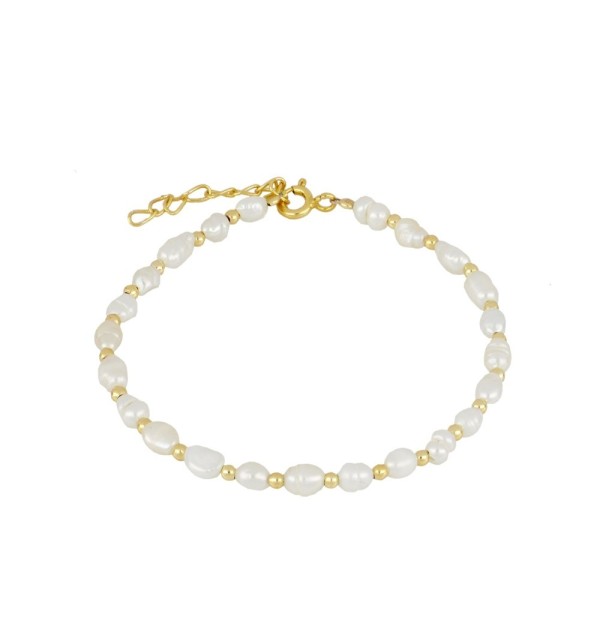 Pulsera de plata de ley con perlas naturales, bañada en oro.