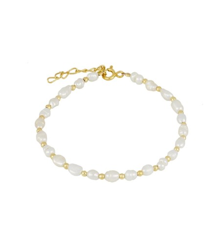 Pulsera de plata de ley con perlas naturales, bañada en oro.