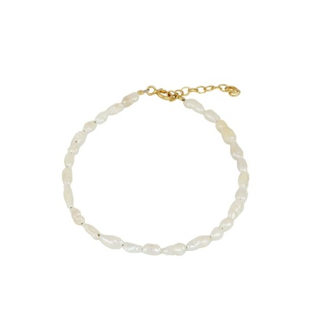 Pulsera de plata de ley con perlas naturales, bañada en oro