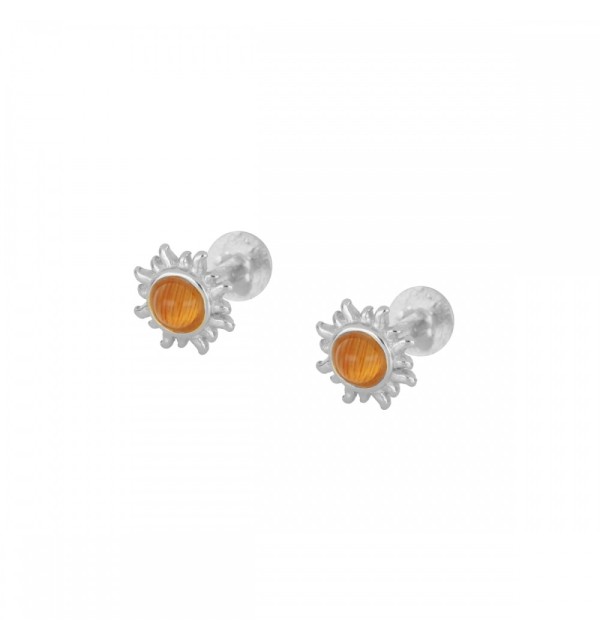 EARRING GAIA ORANGE PIERCING SILVER | Bymarta.es