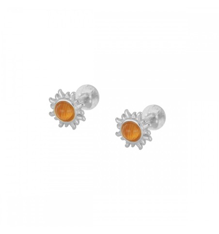 EARRING GAIA ORANGE PIERCING SILVER | Bymarta.es