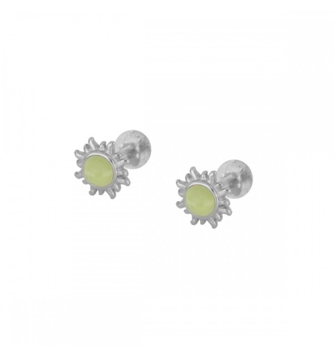 EARRING GAIA GREEN PIERCING SILVER | Bymarta.es