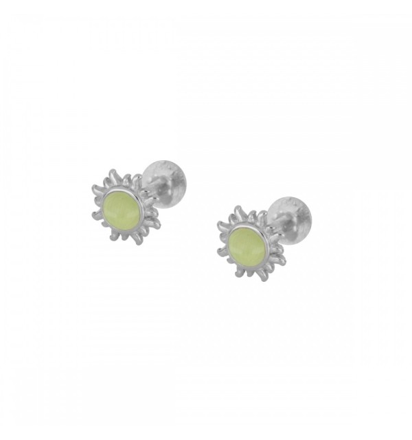 EARRING GAIA GREEN PIERCING SILVER | Bymarta.es