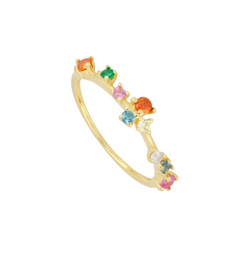 Anillo de plata con baño de oro y circonitas de colores