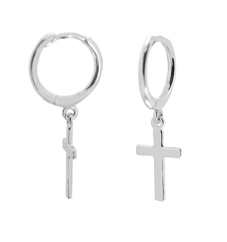 PENDIENTES ARO CON CRUZ SILVER | Bymarta.es