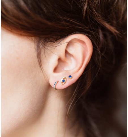 PENDIENTES ARO CIRCONITAS AZULES SILVER | Bymarta.es