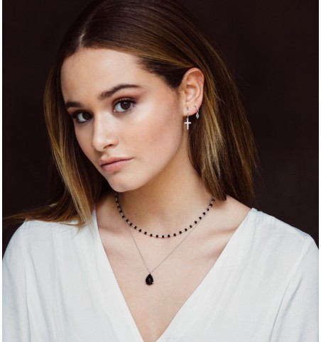 EARRING HOOPS CROSS SILVER | Bymarta.es