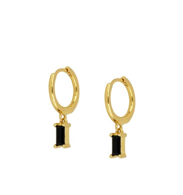EARRING ZENITH BLACK HOOPS GOLD | Bymarta.es