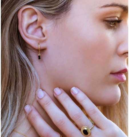 EARRING ZENITH BLACK HOOPS GOLD | Bymarta.es