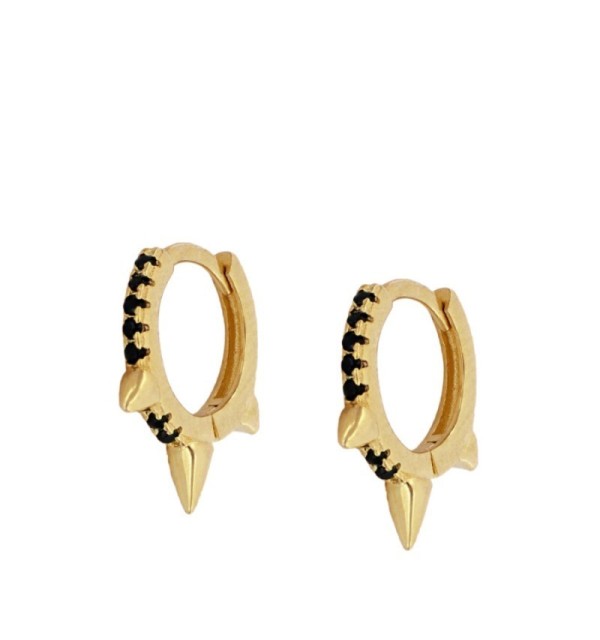 EARRING AGNES BLACK HOOPS SILVER | Bymarta.es