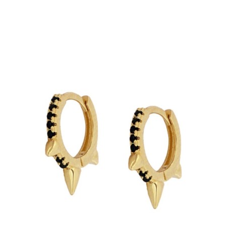 EARRING AGNES BLACK HOOPS SILVER | Bymarta.es